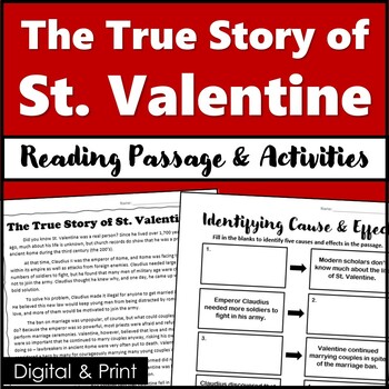 Preview of Valentine's Day Middle School Reading Passage - PDF & Digital
