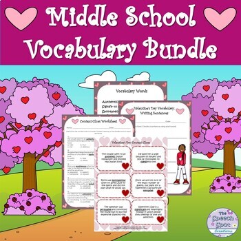 Preview of Valentine's Day Middle School Vocabulary Activity Worksheets BUNDLE