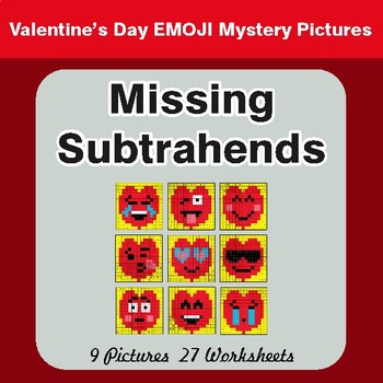 Valentine's Day: Missing Subtrahends - Color-By-Number Math Mystery Pictures