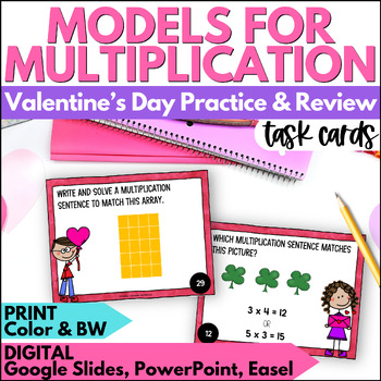 Preview of Valentine's Day Models for Multiplication Task Cards Activities for February
