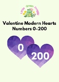 Valentine's Day Modern Hearts, Numbers 0-200, Flash Cards,