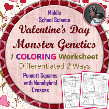 Preview of Valentine's Day Science Activity Genetics Punnett Square Coloring Worksheet