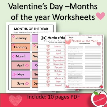 Preview of Valentine's Day-Months of the Year Worksheets-Tracing Activities
