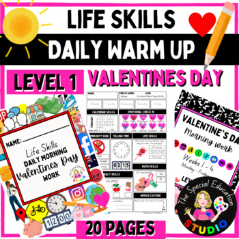 Preview of Valentine's Day Morning Work, Daily Warm Ups Special Education Life Skills Lev 1