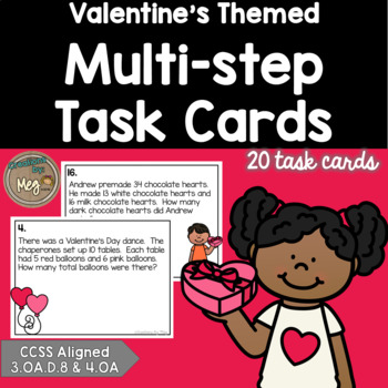 Preview of Valentine's Day Multi-Step Word Problem Task Cards for Third and Fourth Grade
