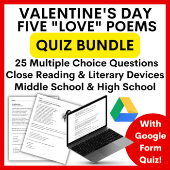 Preview of Valentine's Day Multiple Choice Quizzes Close Reading & Literary Devices "Poems"