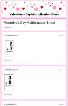 Preview of Valentine's Day Multiplication -Google Form- Online Learning/Tutoring-NO GRADING