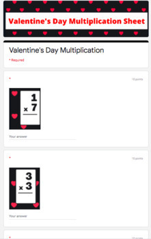 Preview of Valentine's Day Multiplication -Google Form- Online Learning/Tutoring-NO GRADING