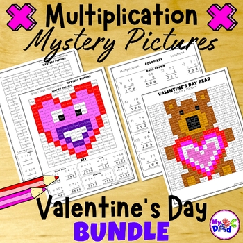 Preview of Valentine's Day Multiplication Mystery Pictures Math Activities BUNDLE