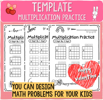 Preview of Valentine's Day Multiplication Template 2x1 Digit,2x2 Digit,3x1 Digit,3x2 Digit