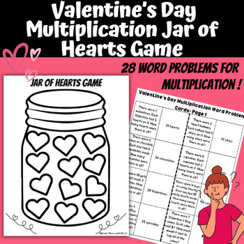 Preview of Valentine's Day Multiplication Word Problems Game | Jar of Hearts Game | Centers