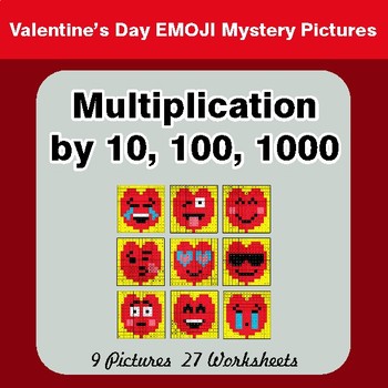 Valentine's Day: Multiplication by 10, 100, 1000 - Math Mystery Pictures