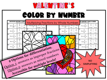 Preview of Valentine's Day Multiply Fractions by Whole Numbers Color by Number