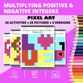 Preview of Valentine's Day: Multiplying Positive & Negative Integers Pixel Art Activity