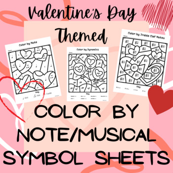 Preview of Valentine's Day Music Activity--Color by Note/Treble Clef/Musical Symbol