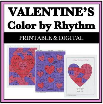 Preview of Valentine's Day Music Activity - Color by Rhythm Music Math Worksheets