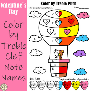 Preview of Valentine’s Day Music Coloring Pages | Color by Treble Clef Note Names