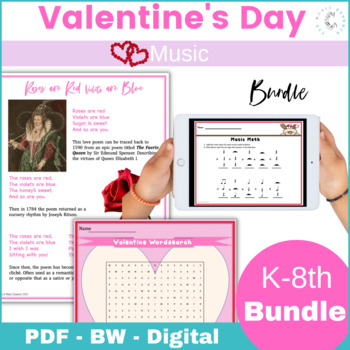 Preview of Valentine's Day Music Games Bundle, Music Theory Worksheets & Poster Bonus