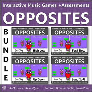 Preview of Valentine's Day Music Opposites Interactive Music Games & Assessments {Love Bug}