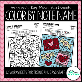 Preview of Valentine's Day Music Worksheets: Color by Note Name