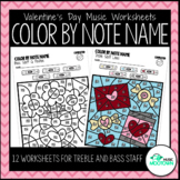 Valentine's Day Music Worksheets: Color by Note Name