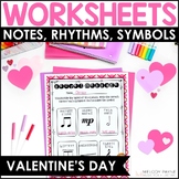 Valentine's Day Music Worksheets - Notes, Music Symbols, R