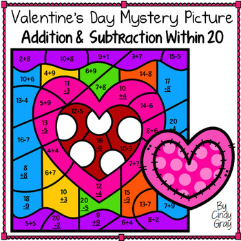 Preview of Valentine's Day Mystery Picture ~ Addition and Subtraction Within 20 ~ Big Heart