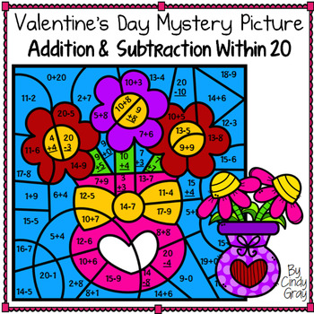 Preview of Valentine's Day Mystery Picture ~ Addition and Subtraction Within 20 ~ Flowers