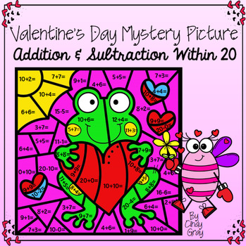 Preview of Valentine's Day Mystery Picture ~ Addition and Subtraction Within 20 ~ Frog