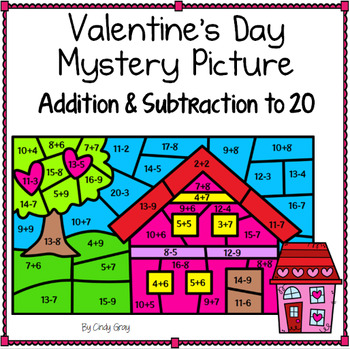 Preview of Valentine's Day Mystery Picture ~ Addition and Subtraction Within 20 ~ House