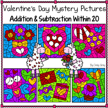 Preview of Valentine's Day Mystery Picture BUNDLE ~ Addition and Subtraction Within 20