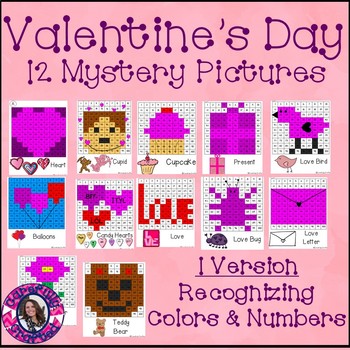 Preview of Valentine's Day Mystery Pictures | Recognizing Colors & Numbers