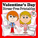 Valentine's Day NO PREP Printables First Grade Math & Lite
