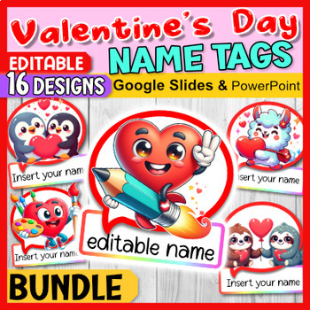 Preview of Valentine's Day Name Tags Printable | Cubby Name Tags, Locker Name Tags Editable