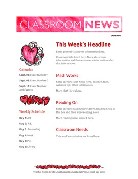 Preview of Google Docs Valentine's Day Newsletter Template