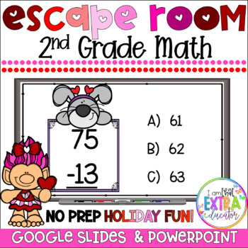 Preview of Valentine's Day No Prep Escape Room| Math Activities Second Grade 