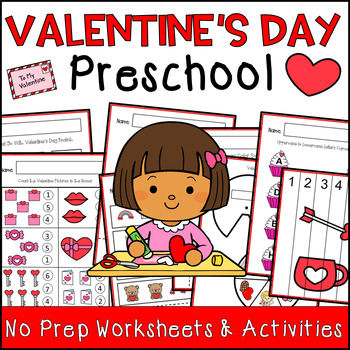 Preview of Valentine's Day No Prep Preschool Worksheets and Activities