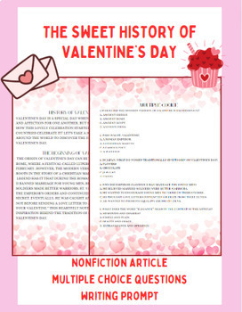 Preview of Valentine's Day Nonfiction Article with Writing Prompt and Digital Resources