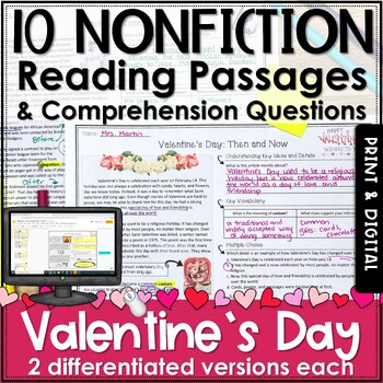 Preview of Valentine's Day Nonfiction Reading Comprehension Passages and Questions