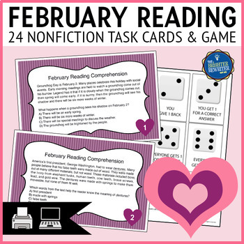 Preview of Valentine's Day Nonfiction Reading Comprehension Task Cards and Game