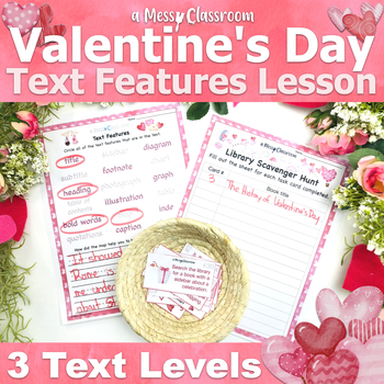 Preview of Valentine’s Day Nonfiction Text Features RI.2.5 w/ Task Card Scavenger Hunt