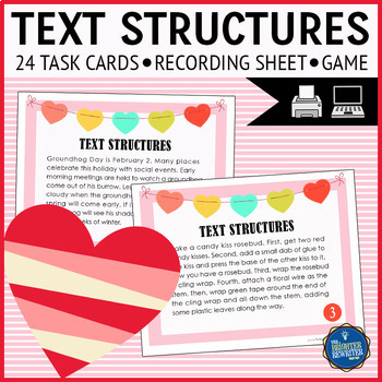 Preview of Valentine's Day Nonfiction Text Structures Task Cards and Game