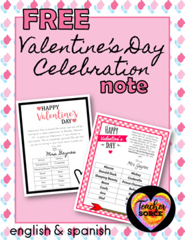 Preview of Valentine's Day Note Home Editable