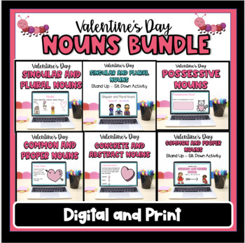 Preview of Valentine's Day Nouns Bundle _ HUGE  Digital Lesson and Student Activity NO PREP