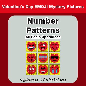 Valentine's Day: Number Patterns: Misc Operations -Math Mystery Pictures