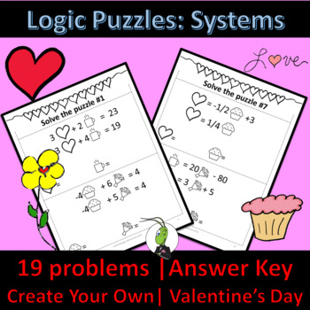 Preview of Valentine's Day Systems of Equations | Number Sense Logic Puzzles | Algebra 1