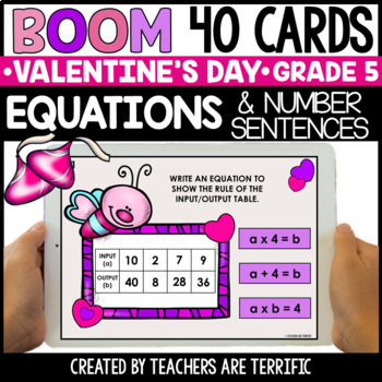 Preview of Valentine's Day Number Sentences and Equations Boom Cards Grade 5