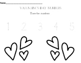 Valentine's Day Number Tracing Worksheets: 1-5, 1-10, 1-15, 1-20