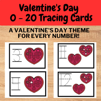 Preview of Valentine’s Day Numbers 0 - 20 Tracing Flashcards, Preschool number practice