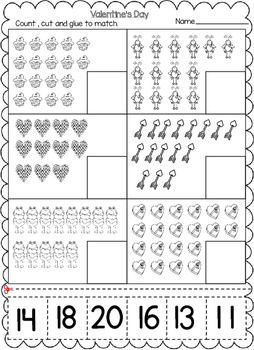 valentines day numbers cut and paste worksheets by kids learning basket